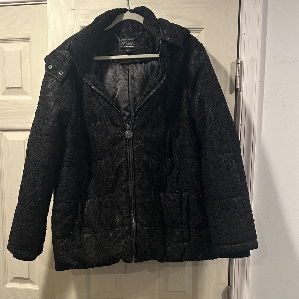 Dennis Basso Black Coat with Lace